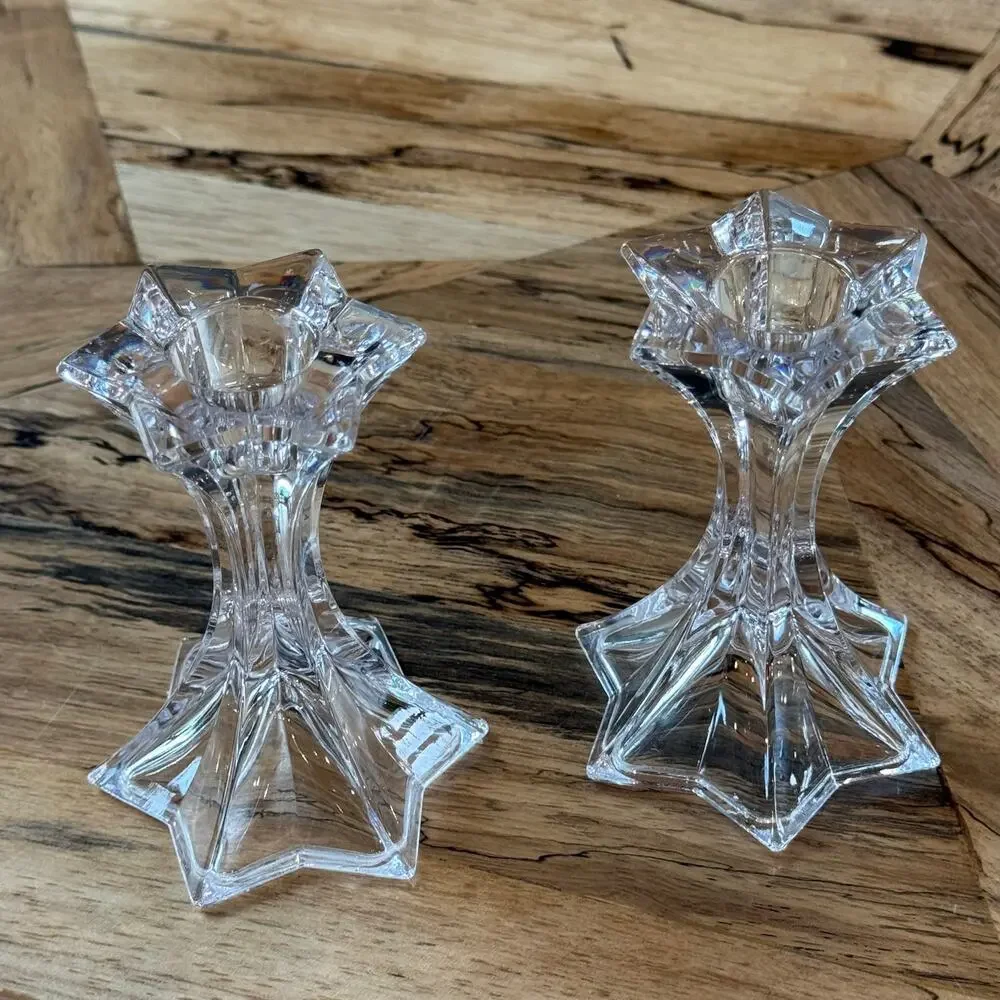 Mikasa Firestar Crystal Candlestick Holders Pair Star Base 4.25” Vintage Austria